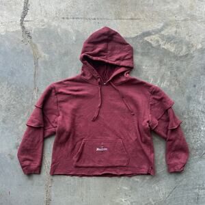 Doctrine Ruffle Tiered Sleeve Hoodie Women's 2XL Maroon Cropped Pullover Sweater